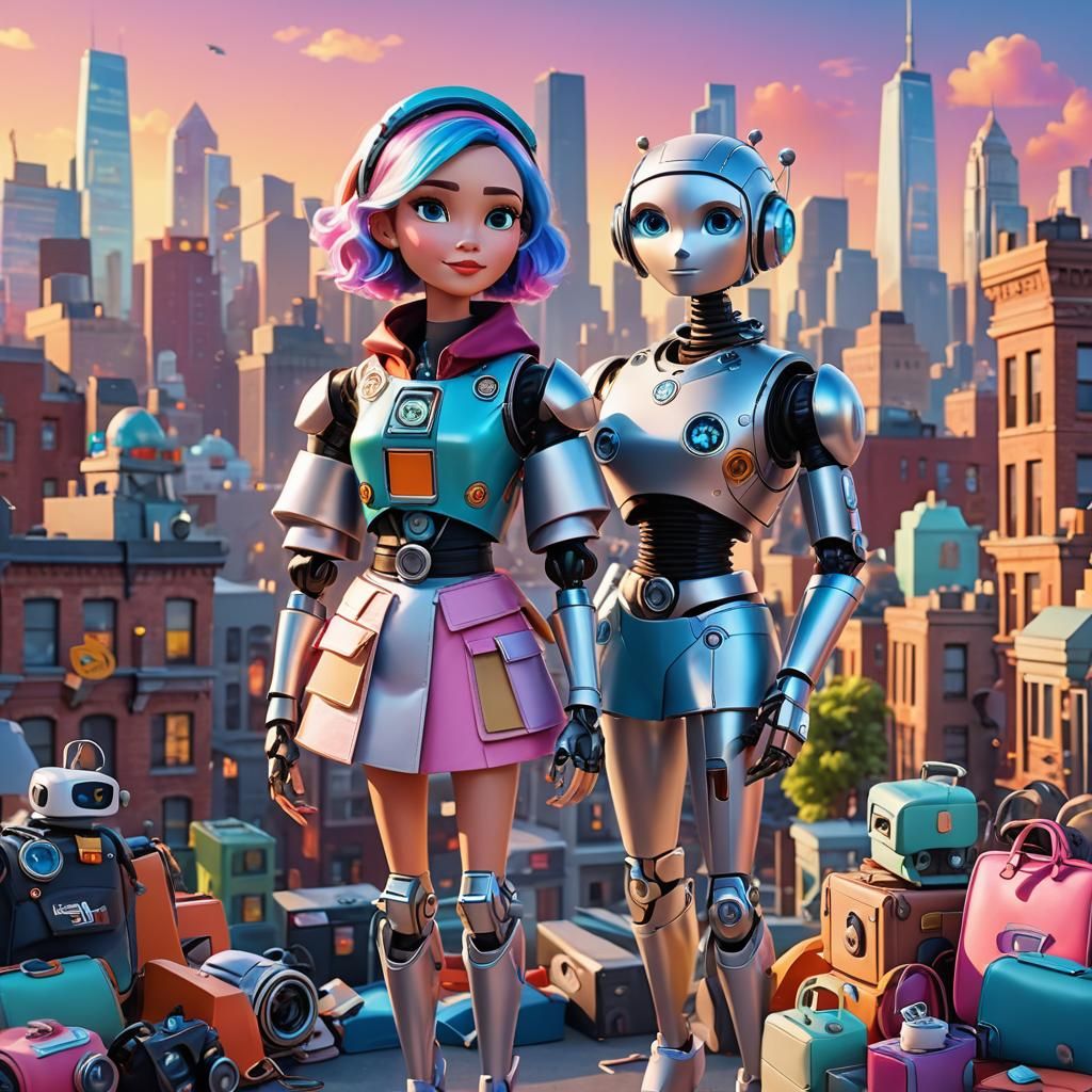 Cute Robot Fashion Stylist in Pixar-Style 3D Art