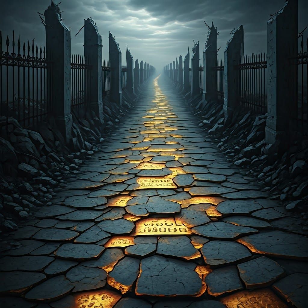 Dark Road Paved with Good Deeds in Surreal Style