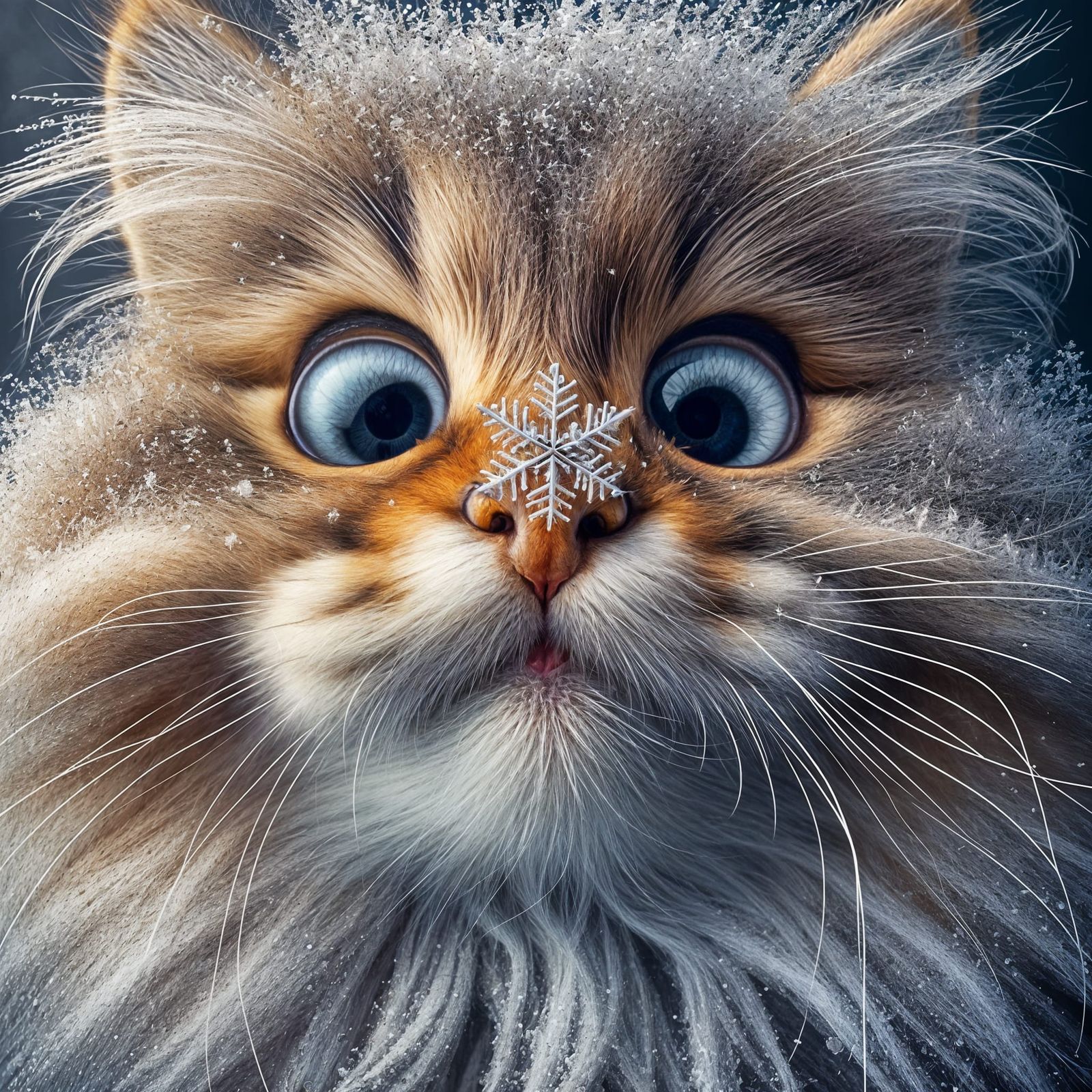 Whimsical Kitten Meets Snowflake in Hyper-Detailed HDR