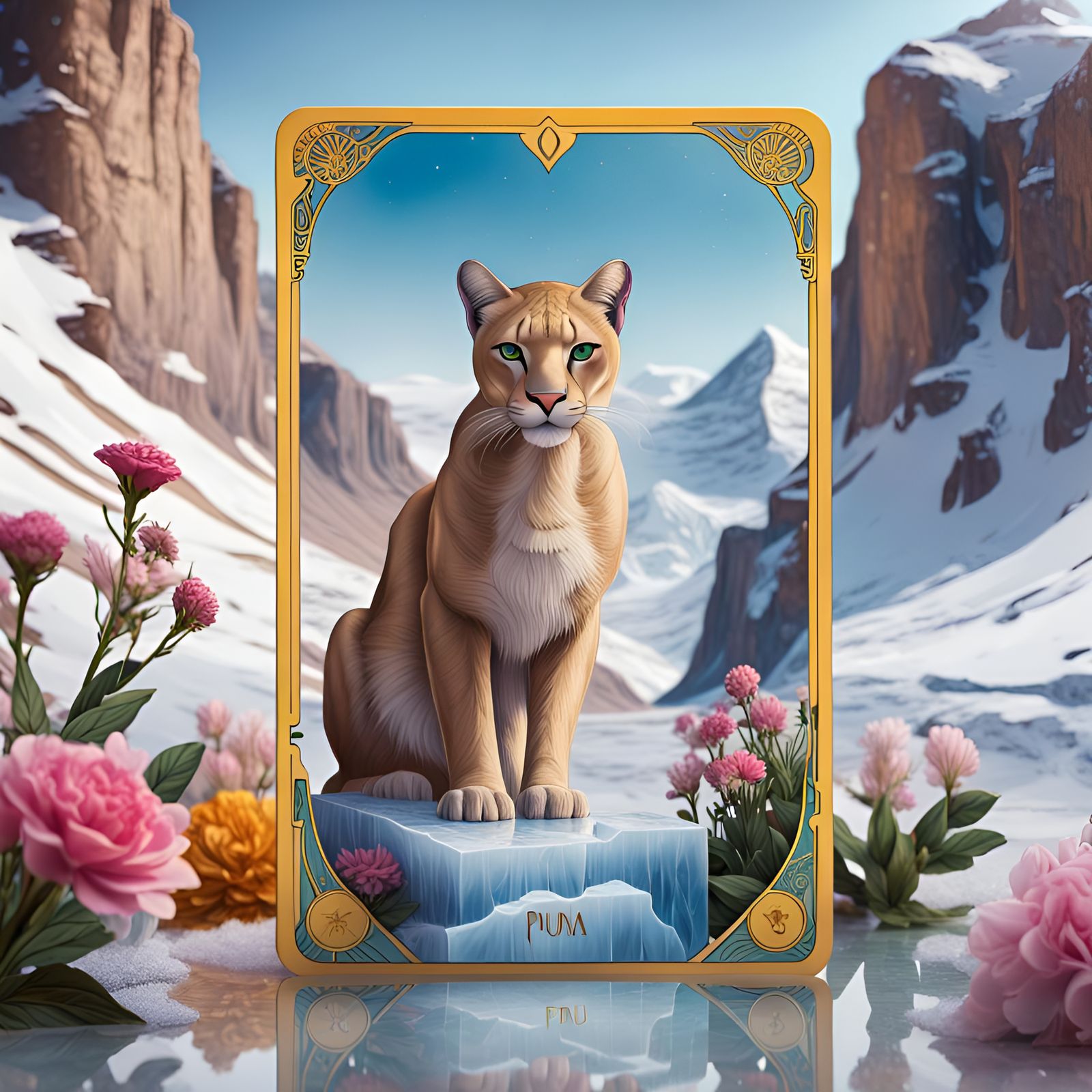 Minimalist 3D Tarot Card with Puma on Ice