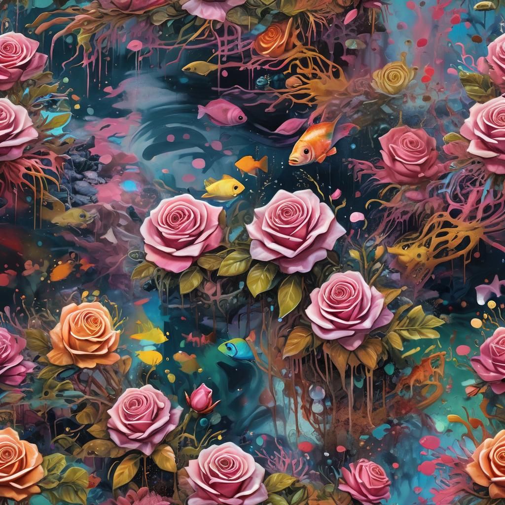 Underwater Rose: Graffiti Art Splash in Abstract Style