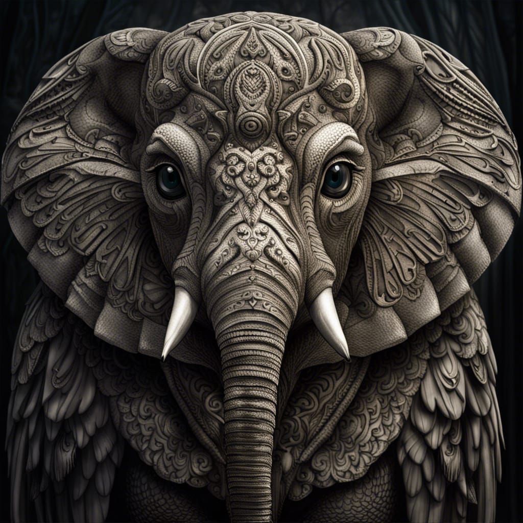 Hyperrealistic Elephowl Hybrid with Intricate Details