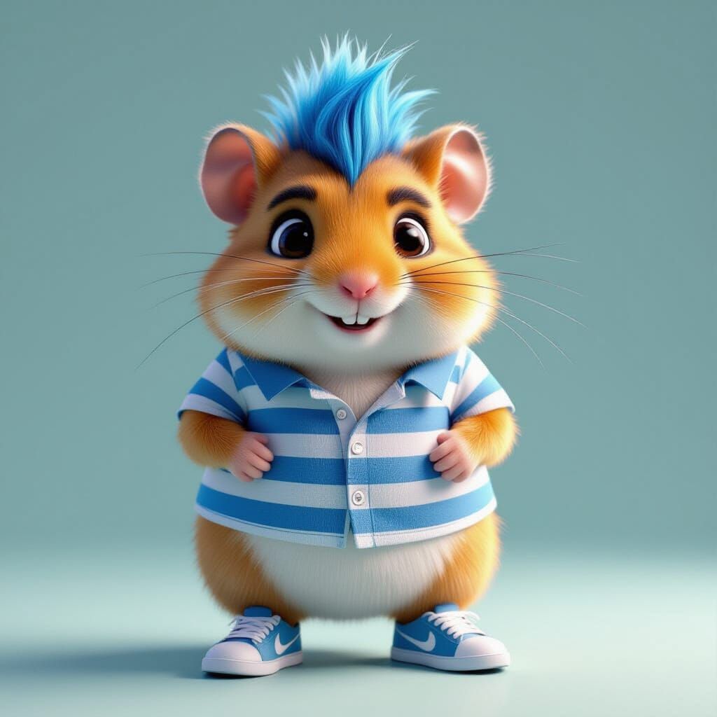 Chubby Hamster with Blue Mohawk and Nike Sneakers