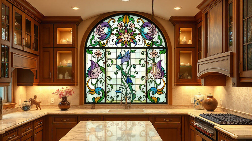 Stained Glass Masterpiece in Art Nouveau Kitchen