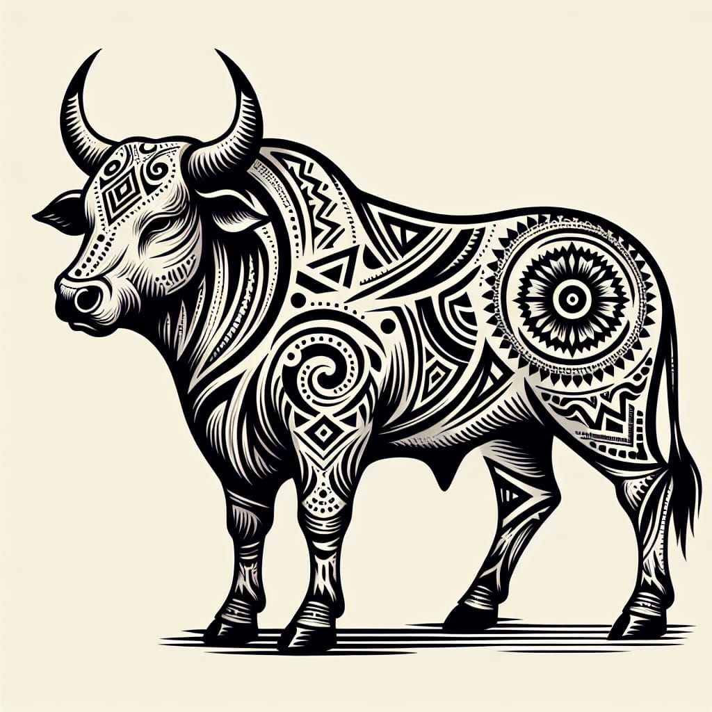 Tribal Ox Tattoo Design Illustration
