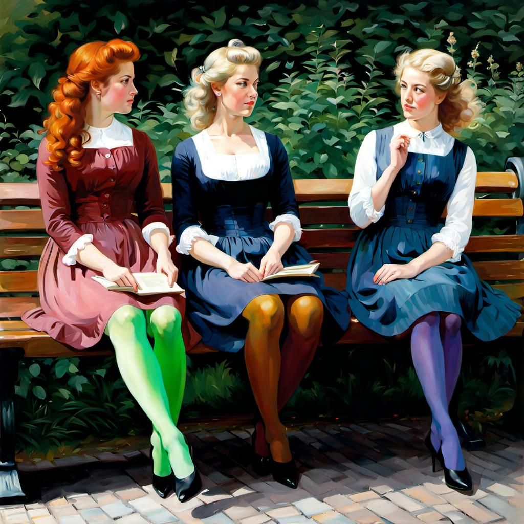 Colorful Danish Girls in Copenhagen: Oil Painting