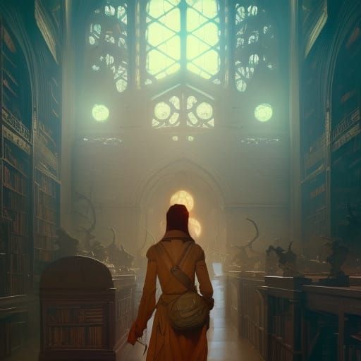 Dark Fantasy Librarian Concept Art in 8K