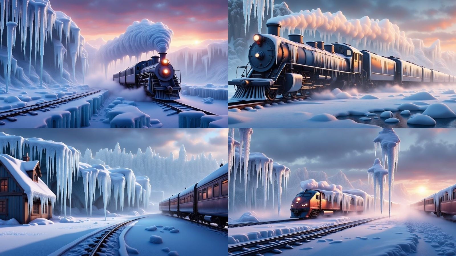 Icy Trainscape: Fantastical Matte Painting in 8K