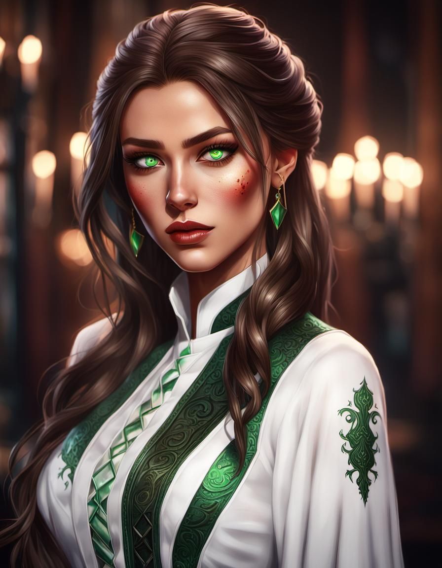 Slytherin Student in White Dress, Digital Painting