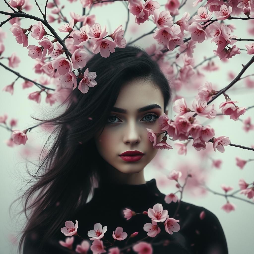 Dreamlike Cherry Blossoms: Dual Identity in Surreal Art