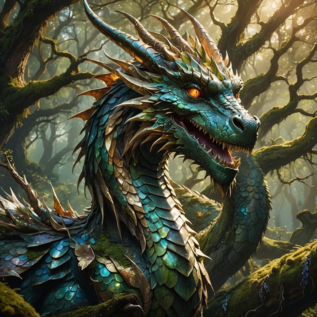 Majestic Dragon in Mystical Forest Concept Art