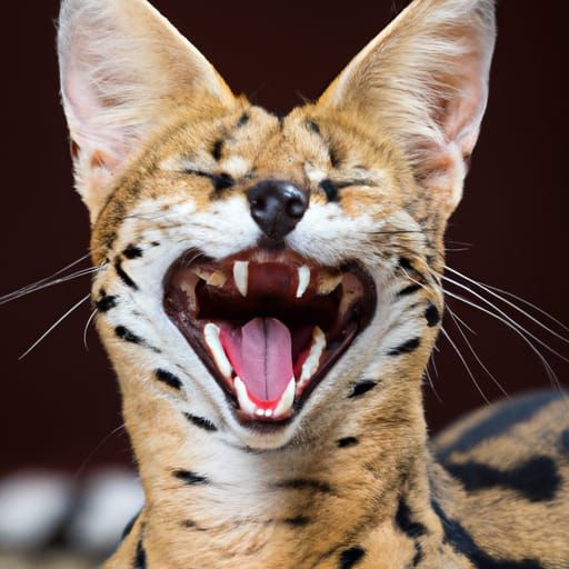 Laughing Serval Cat Portrait in Studio Lighting