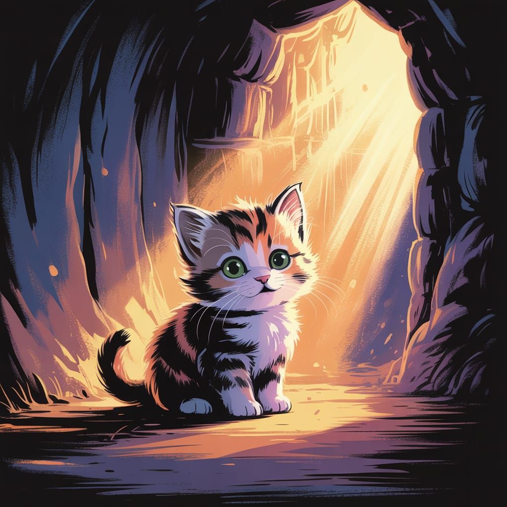 Calico Kitten in Tunnel of Light: Digital Illustration