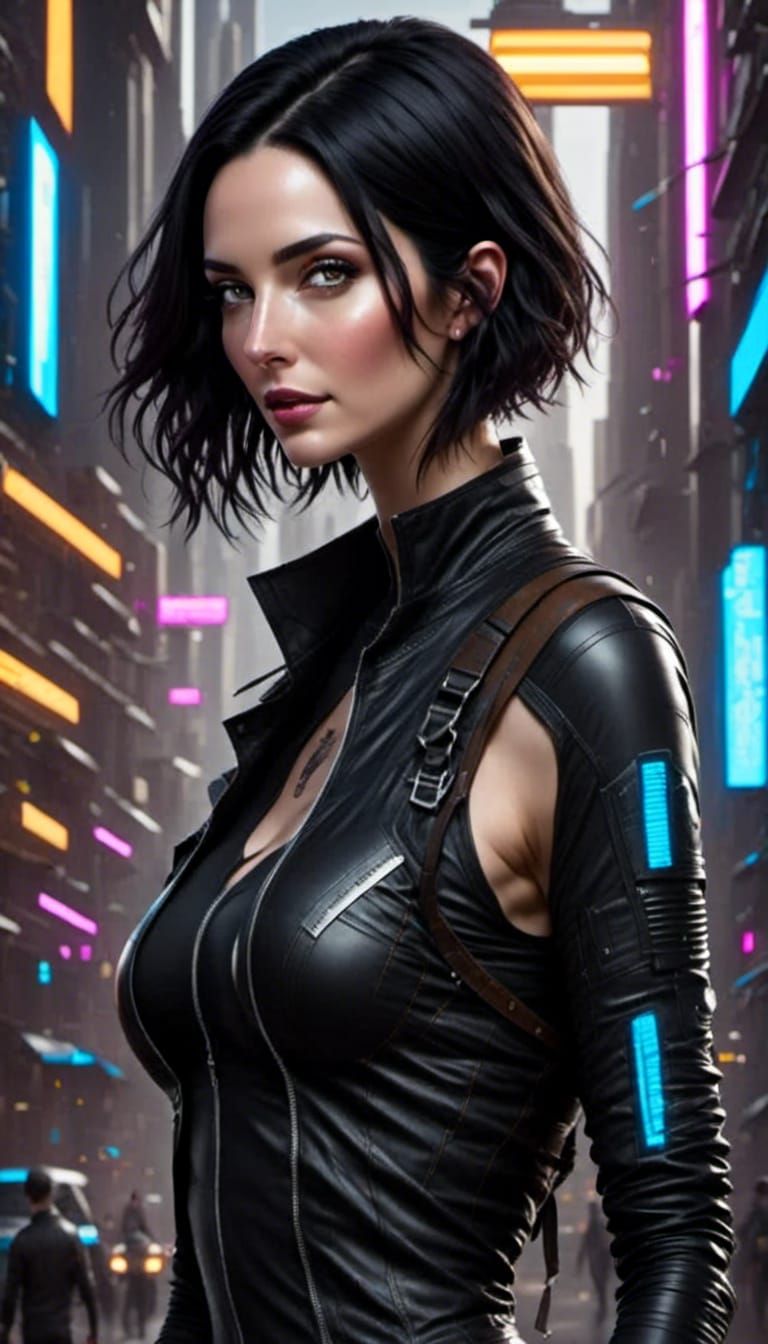 Cyberpunk Superhero Girl in Spandex Action Scene