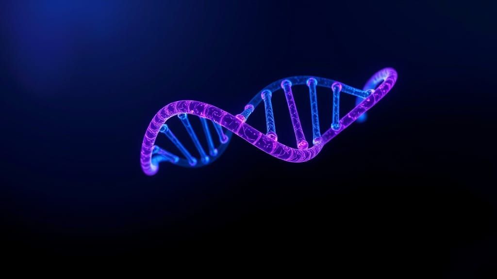 Glowing Futuristic DNA Helix in a Dark Gradient Background