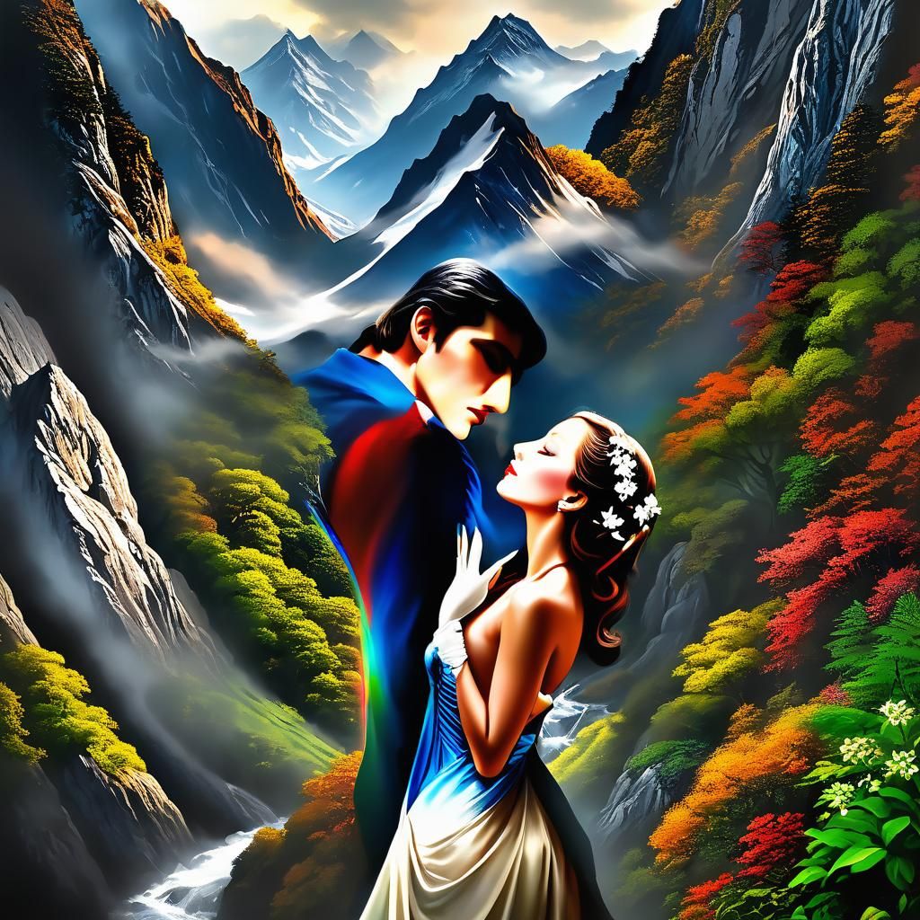 Hyperrealistic Mountain Kissing a Valley Masterpiece