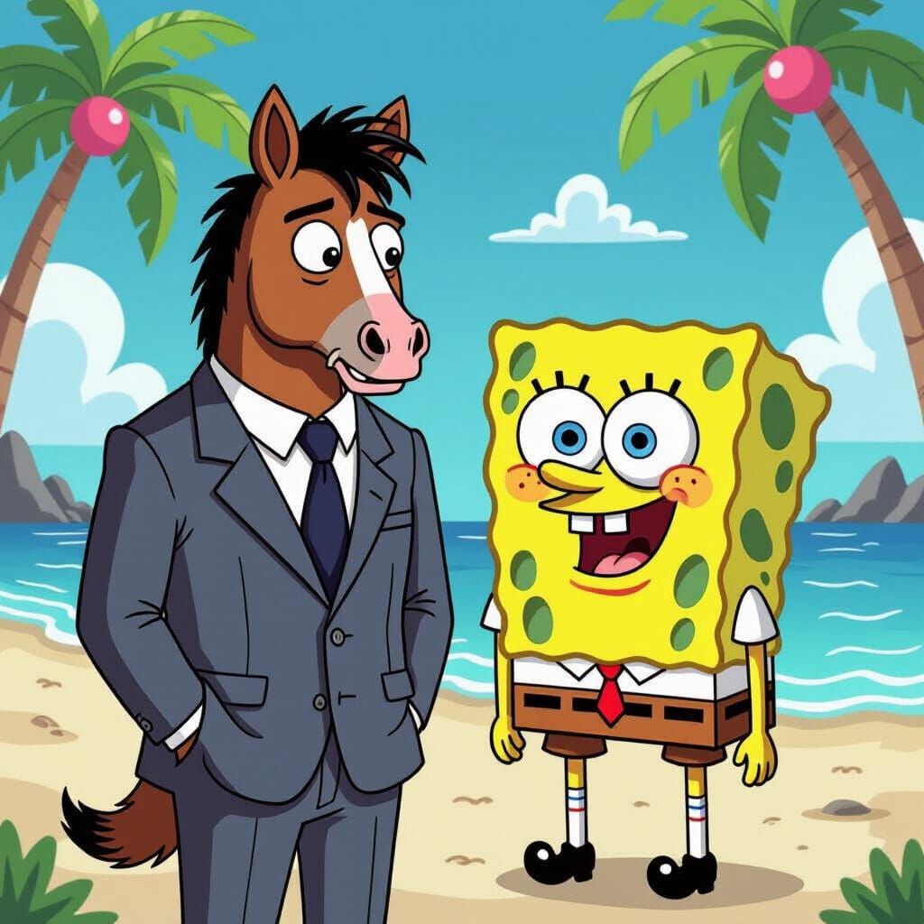 BoJack Horseman Meets Spongebob on a Colorful Beach