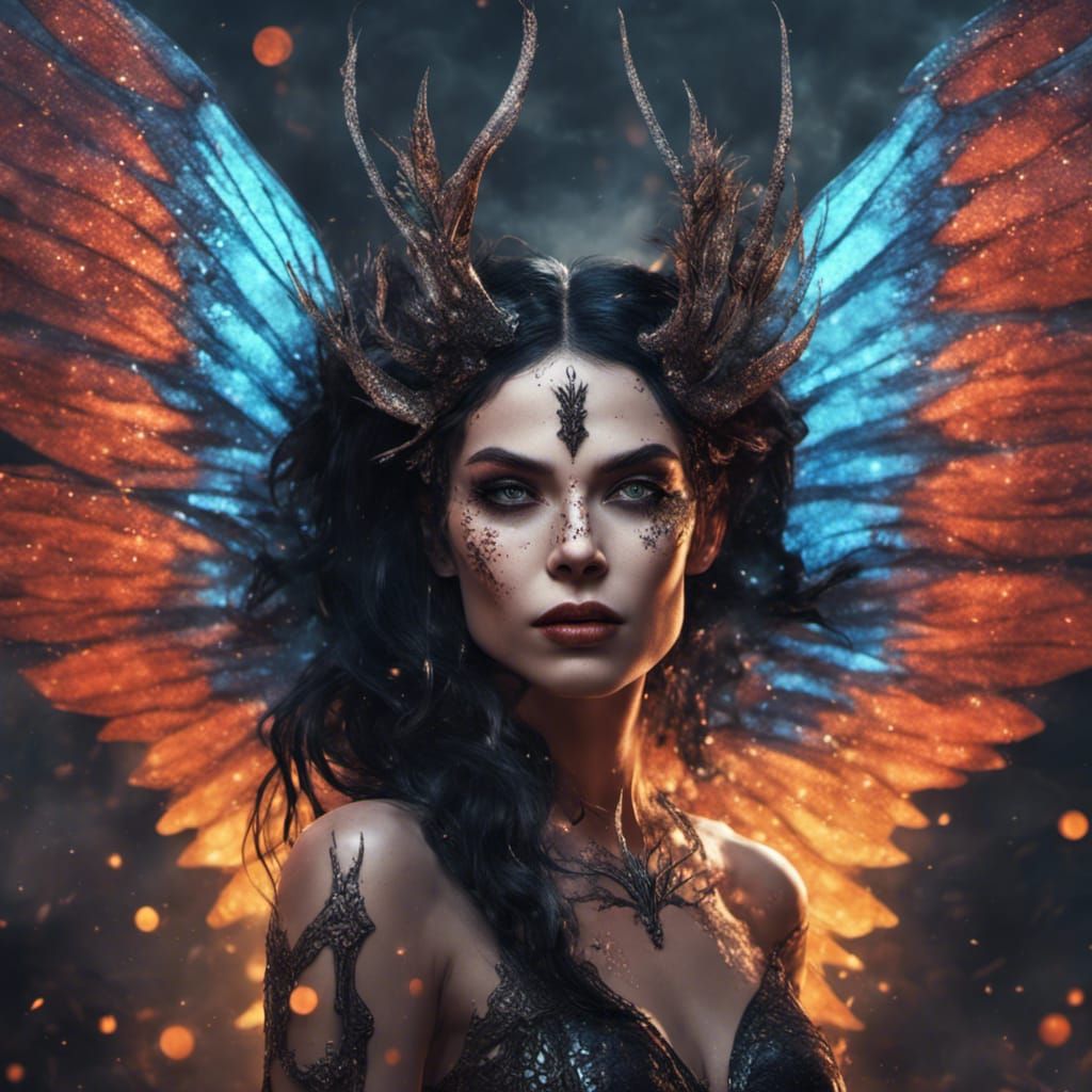 Demonic Fairy Portrait with Sparkling Wings