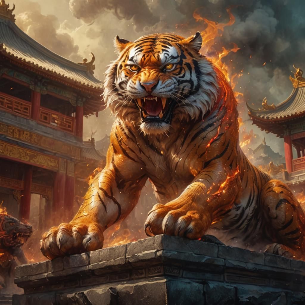 Fiery Tiger in Chinese Palace: Romanticism Style