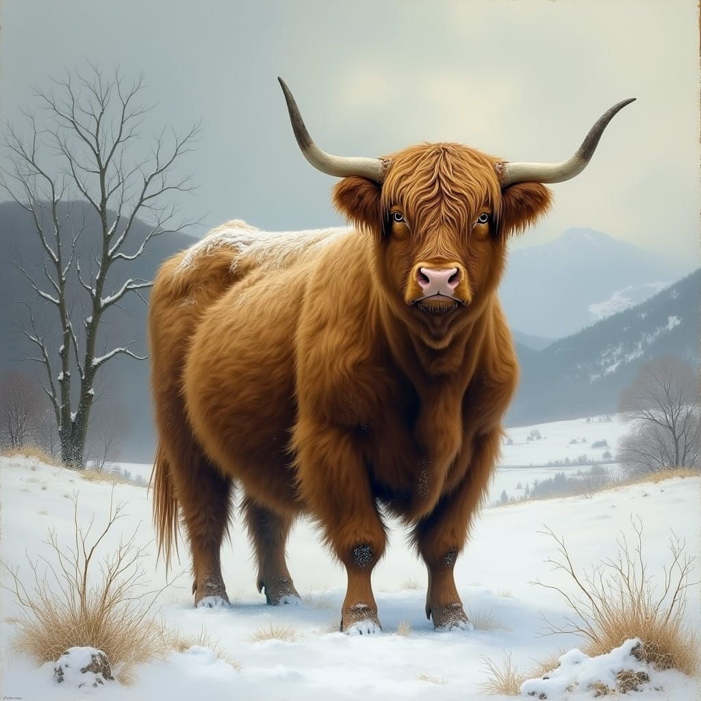 Majestic Highland Cattle in Snowy Highland Landscape