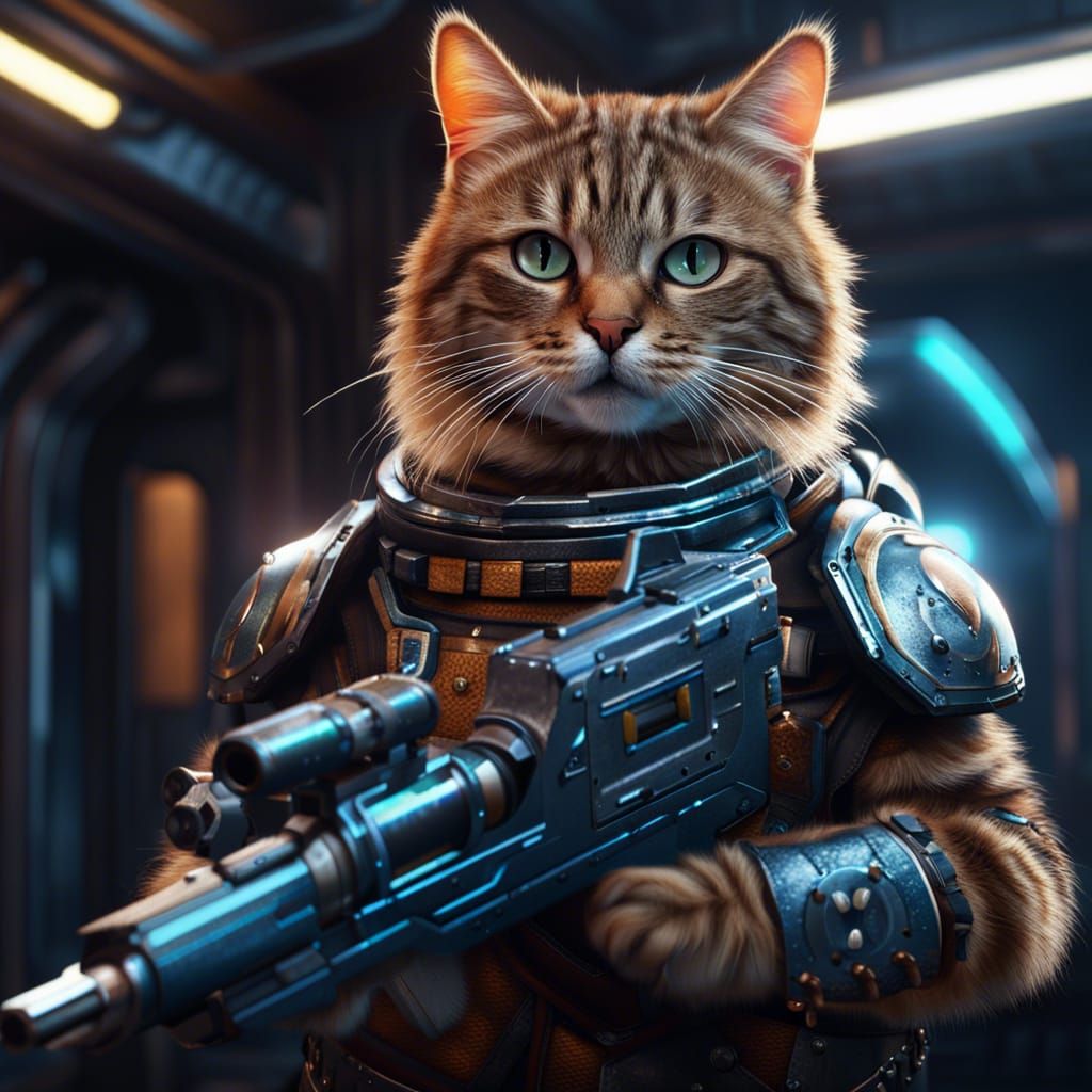 Tabby Cat as Armored Space Warrior