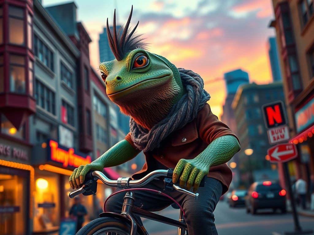 Bearded Dragon Hipster Rides Penny Farthing Bicycle