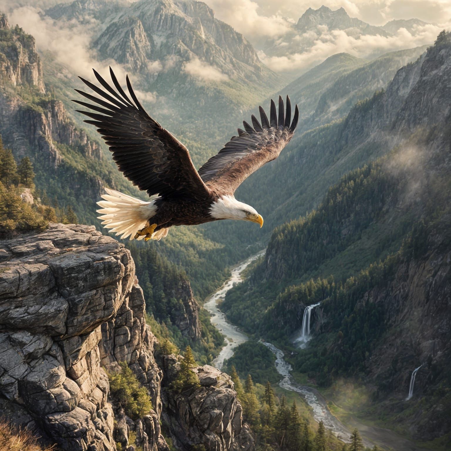 Eagle Soars Over Majestic Mountain Landscape