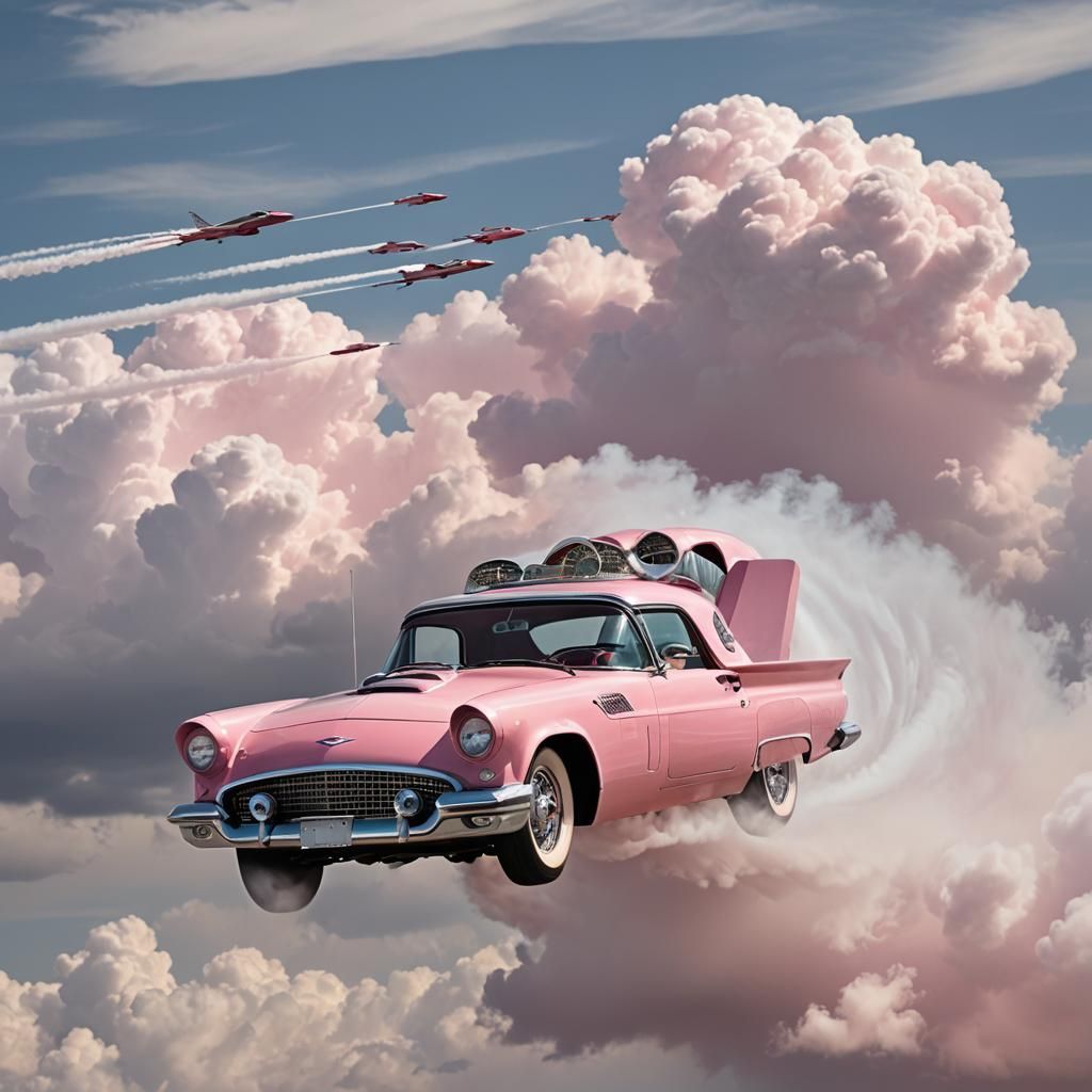 Pink Thunderbird Soaring Through the Sky