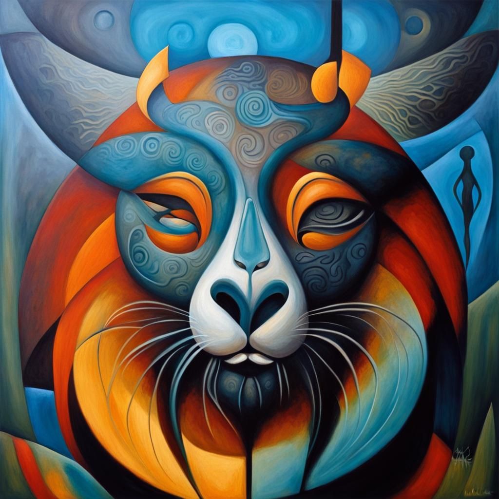 Art Nouveau Cave Painting of Grieving Woman