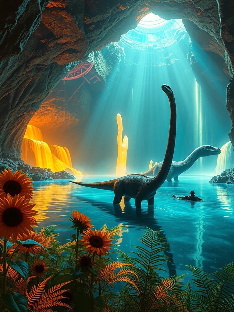 Radiant Cosmic Caverns with Bioluminescent Life