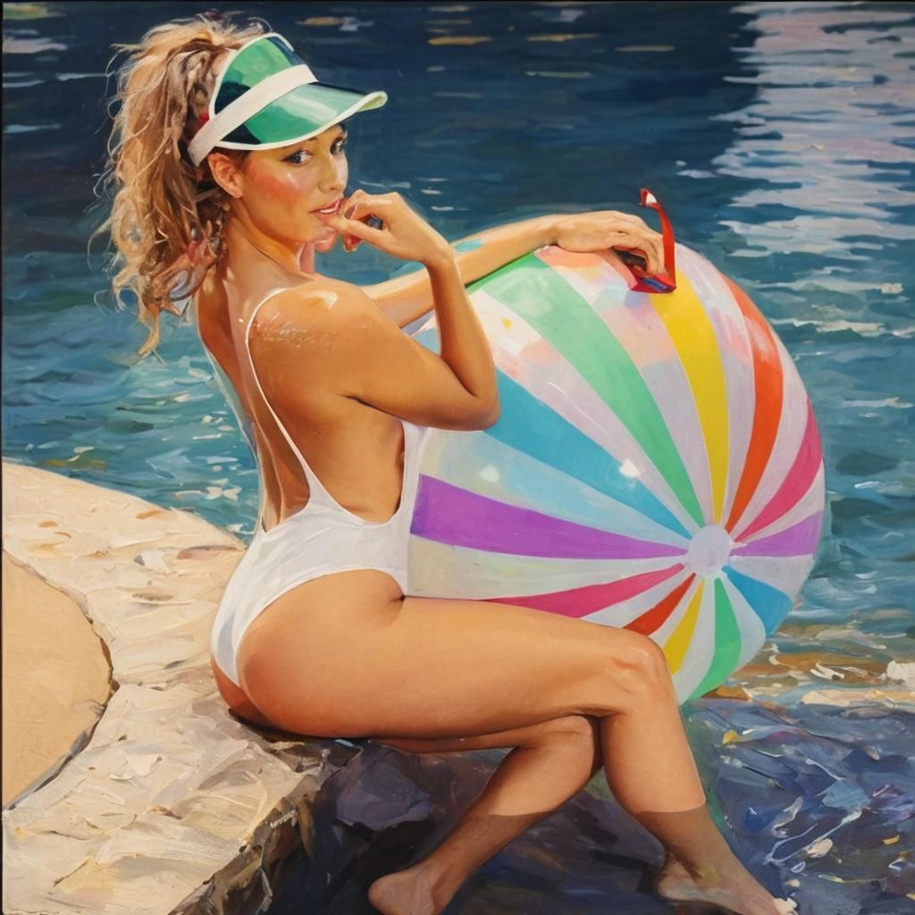 British Woman with Beach Ball in Fauvist Portrait