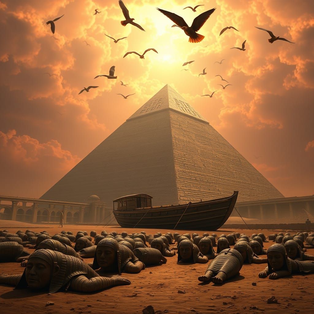 Giza Pyramid with Buddha and Mummies in Giger Style