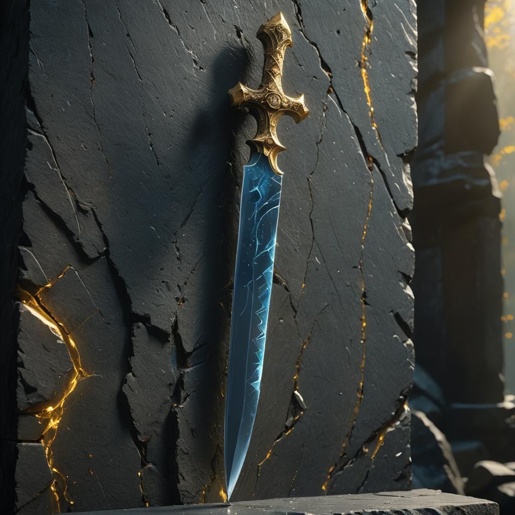 Glass Knife on Stone Pedestal: Fantasy Matte Painting