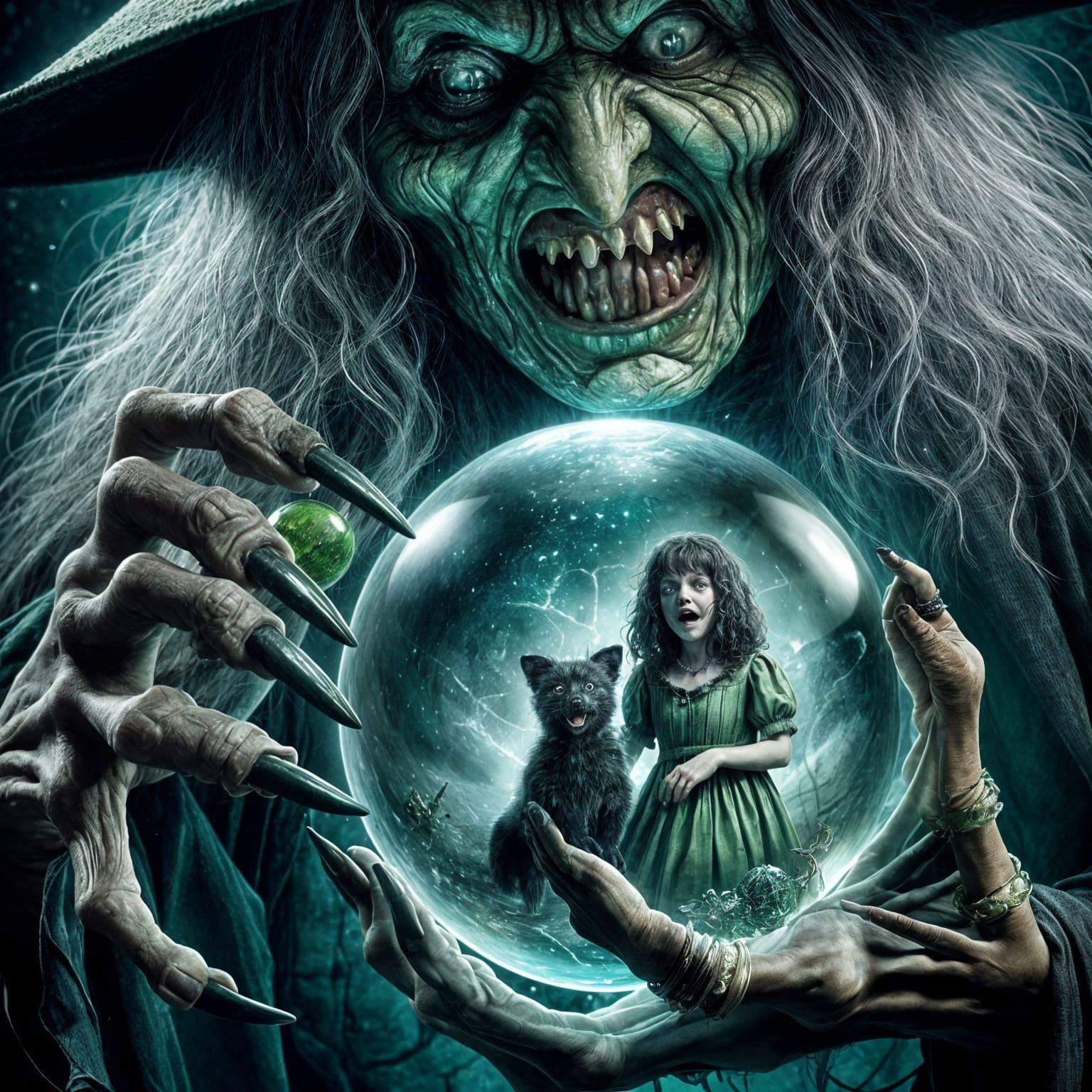 Menacing Green Witch with Crystal Ball Image