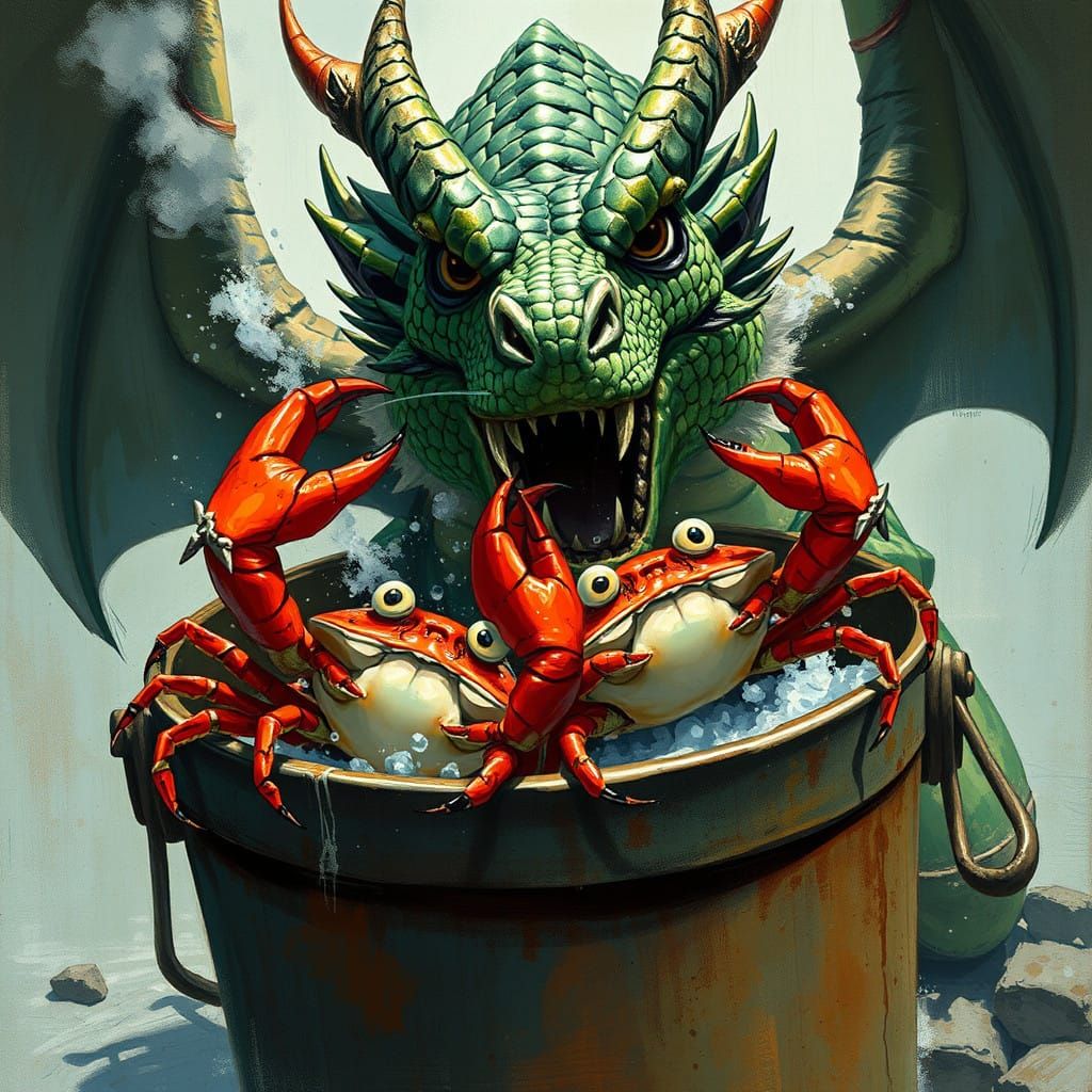 Crabs vs Dragon in Epic Battle, Set Free in a Burst of Steam