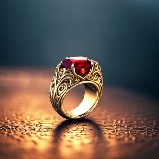 Elegant Gold Ring with Red Gems, Matte Painting