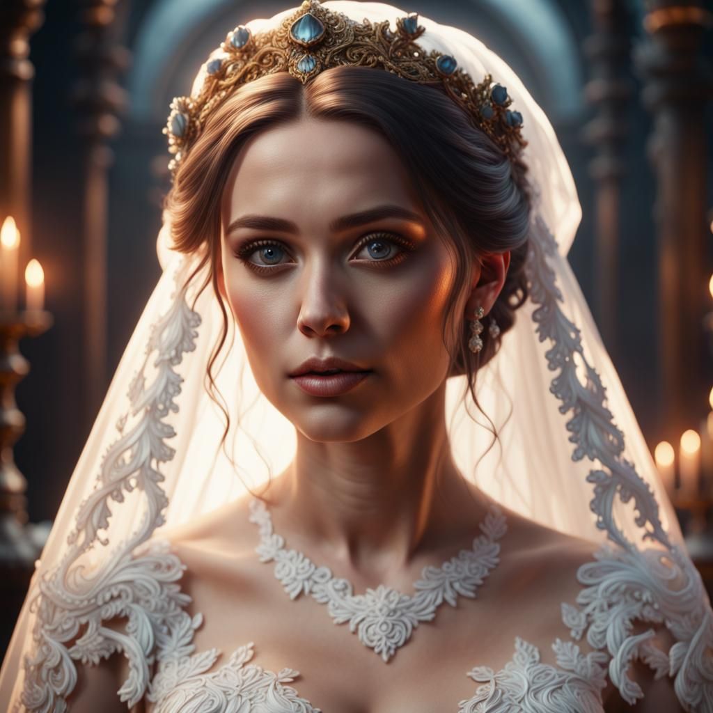 Realistic Bride Portrait in Detailed Matte Painting