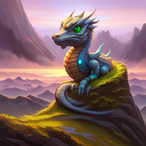 Robotic Snake Dragon Curled Around Spire: 3D Diorama