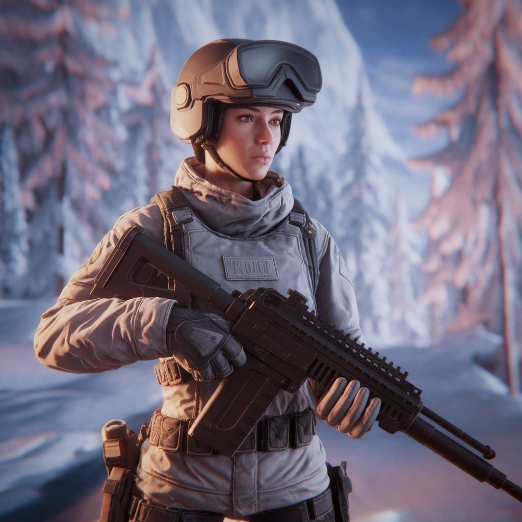 Female Soldier Exploring Virtual World in 3D Style