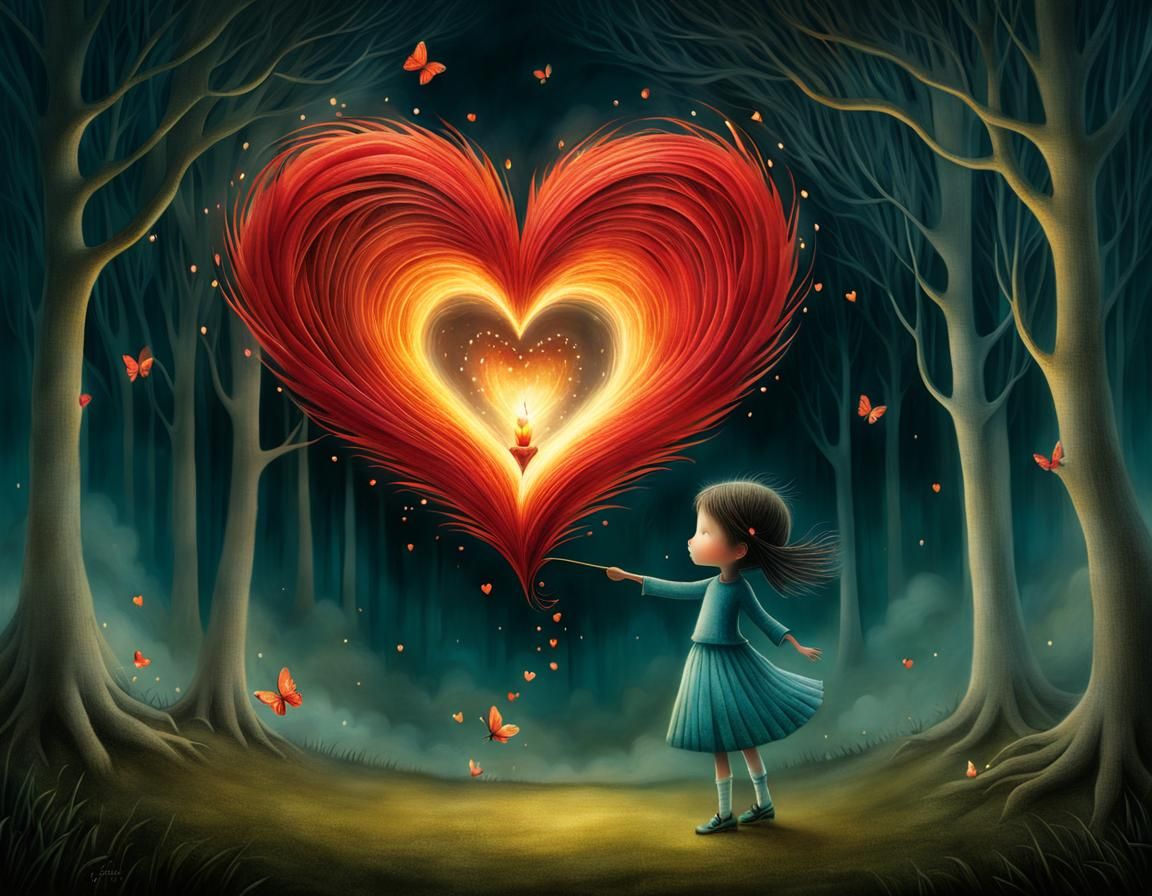 Magical Heart of Fire Whimsical Illustration