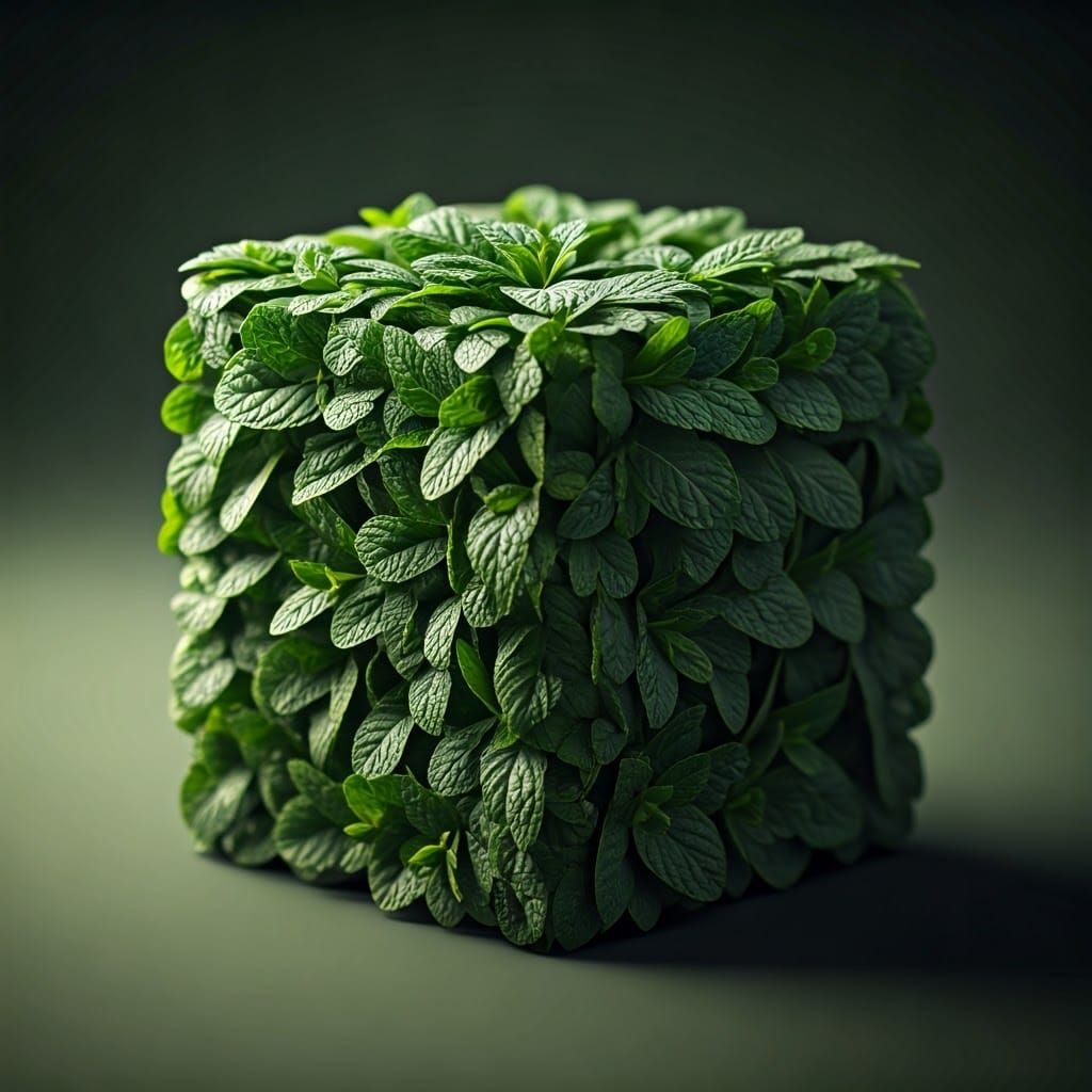 Vibrant Mint Cube in Photorealistic Botanical Style