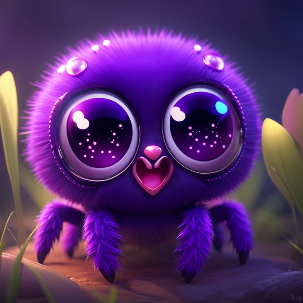 Adorable Purple Baby Spider with Sparkly Eyes