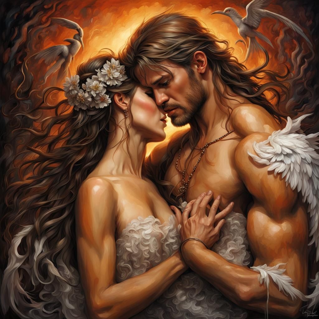 Passionate Embrace of Inner Demons in Photorealistic Style