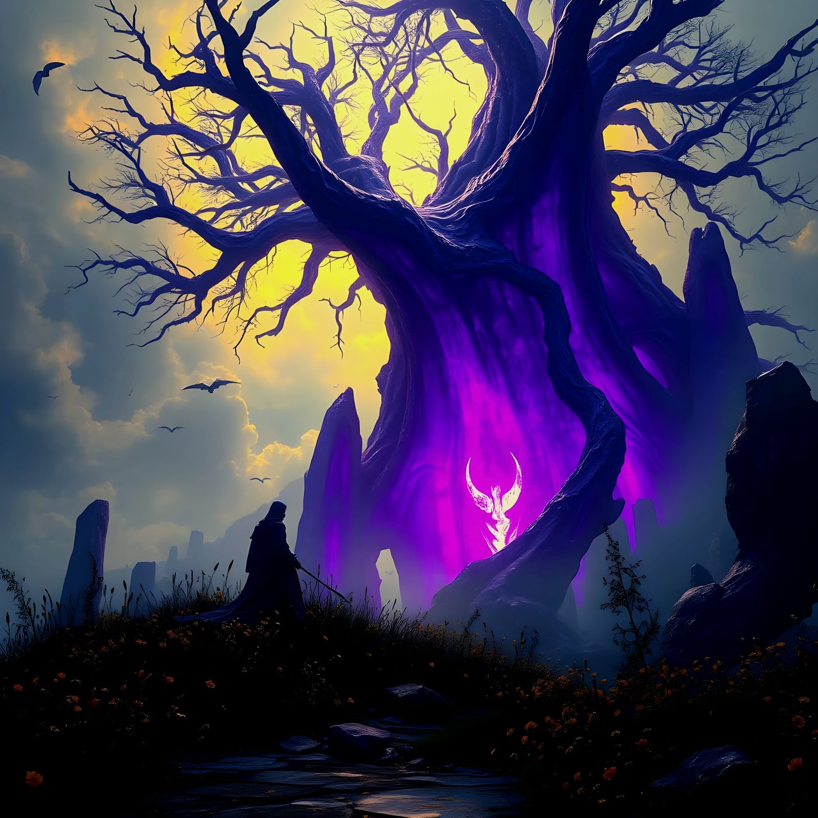 Dark Fantasy Masterpiece in Vibrant Complementary Hues