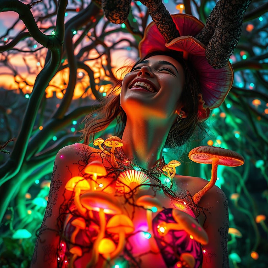 Woman in Luminous Labyrinth of Light, Mushroom Kingdom Fanta...