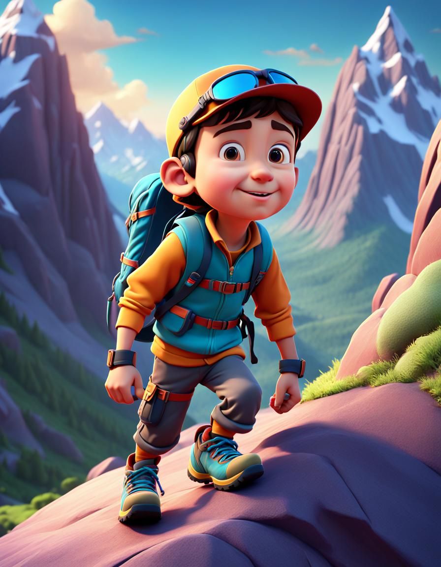 Cartoon Mountain Climber in 3D Digital Art