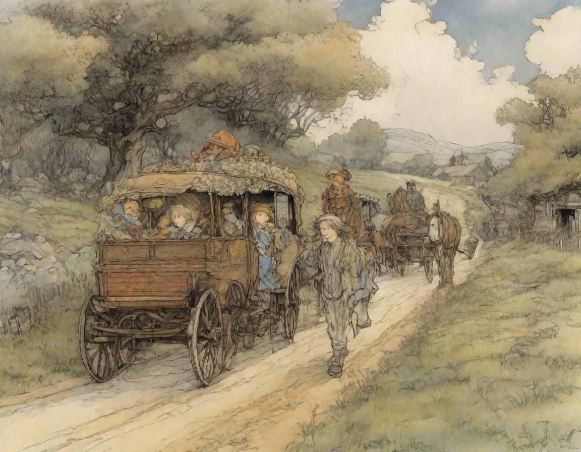 Charming Siblings' Journey: Intricate Fantasy Illustration