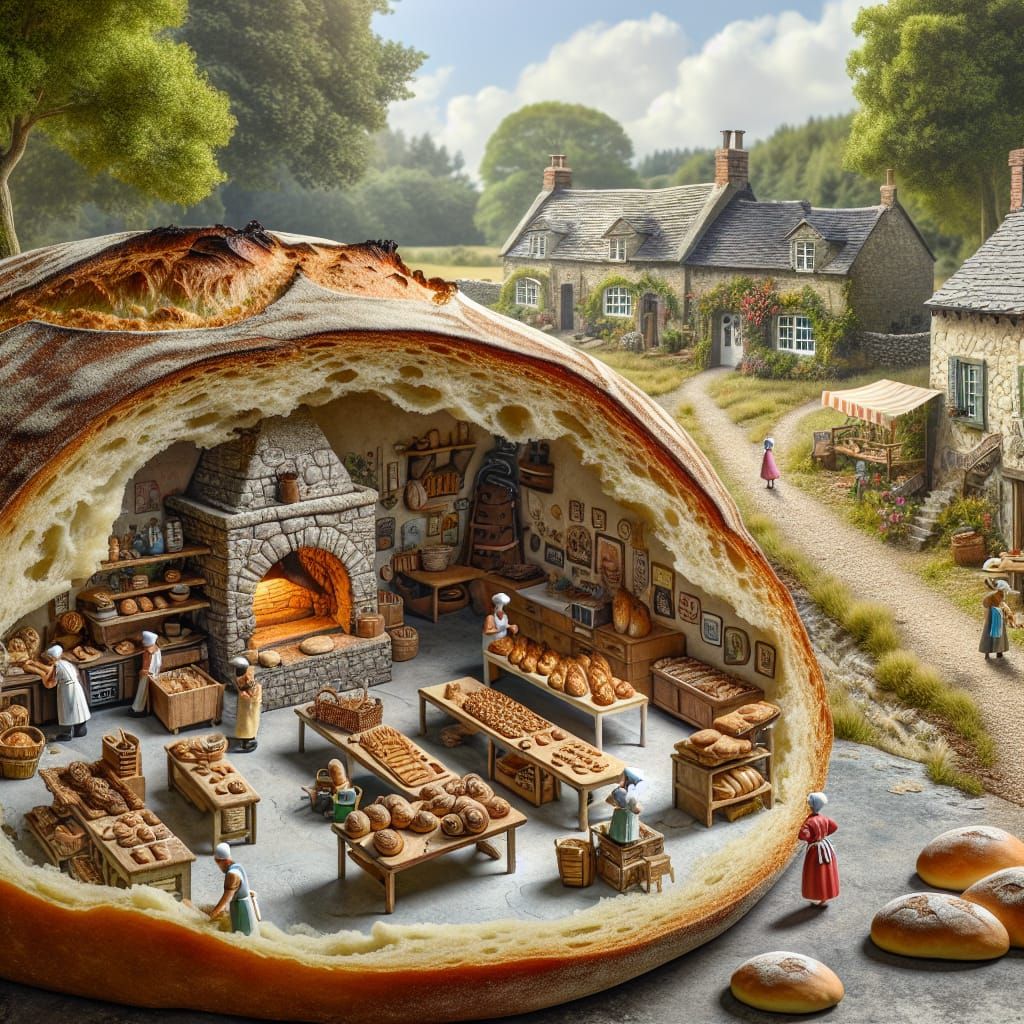 Whimsical Country Bakery Scene in Hyper-Realistic Style