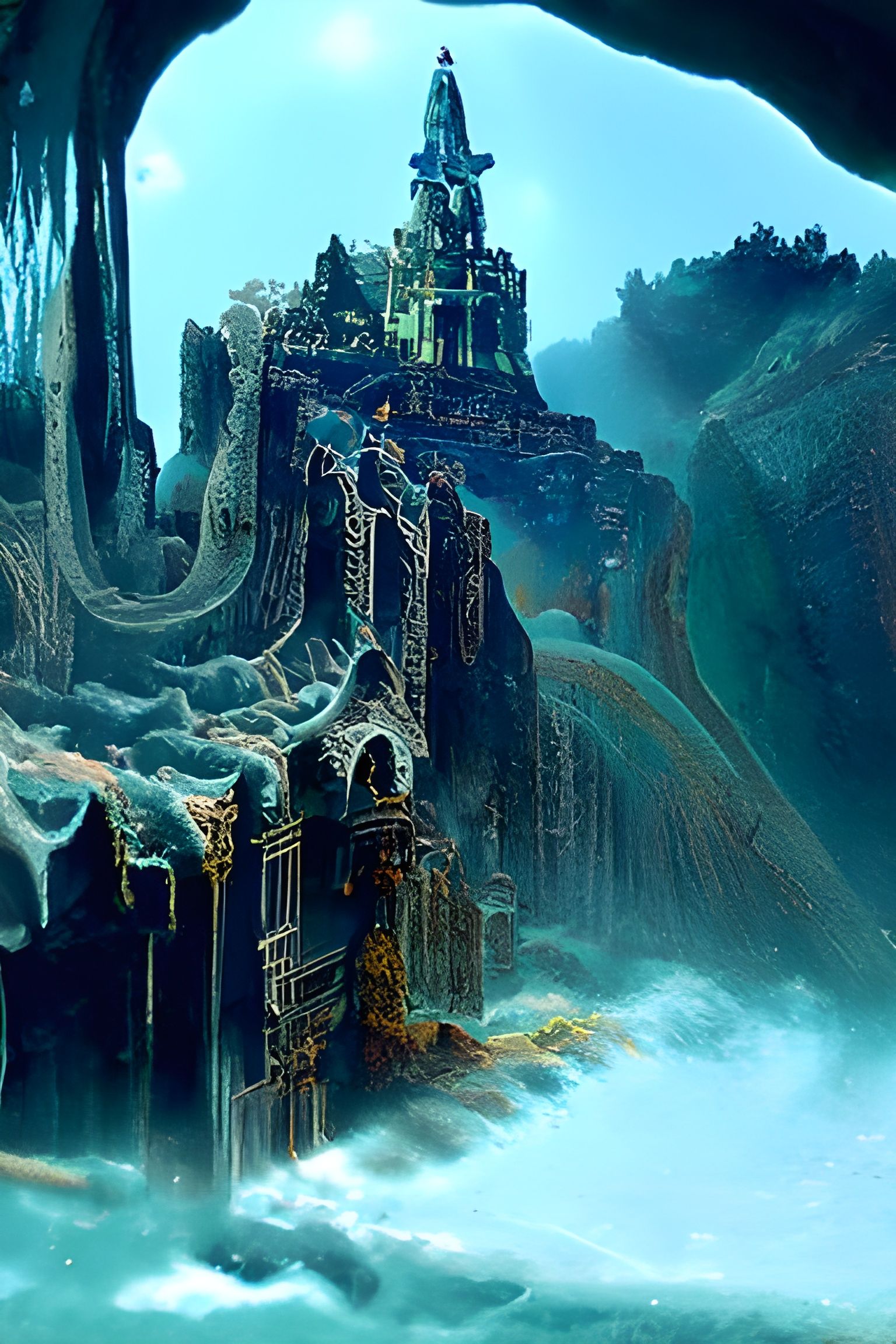 Crystal Castle on Bottomless Cliff: 3D Digital Art