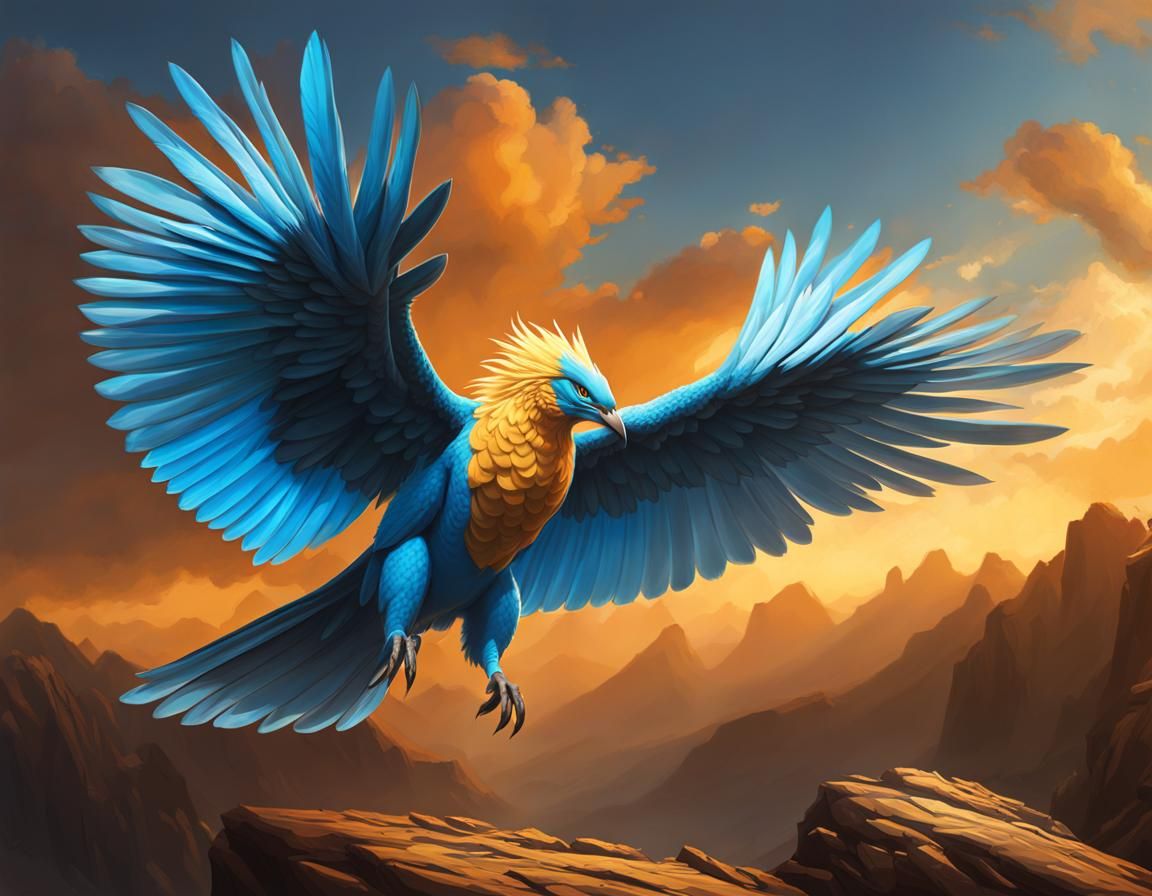 Articuno in Flight: Digital Art in Warm Colors